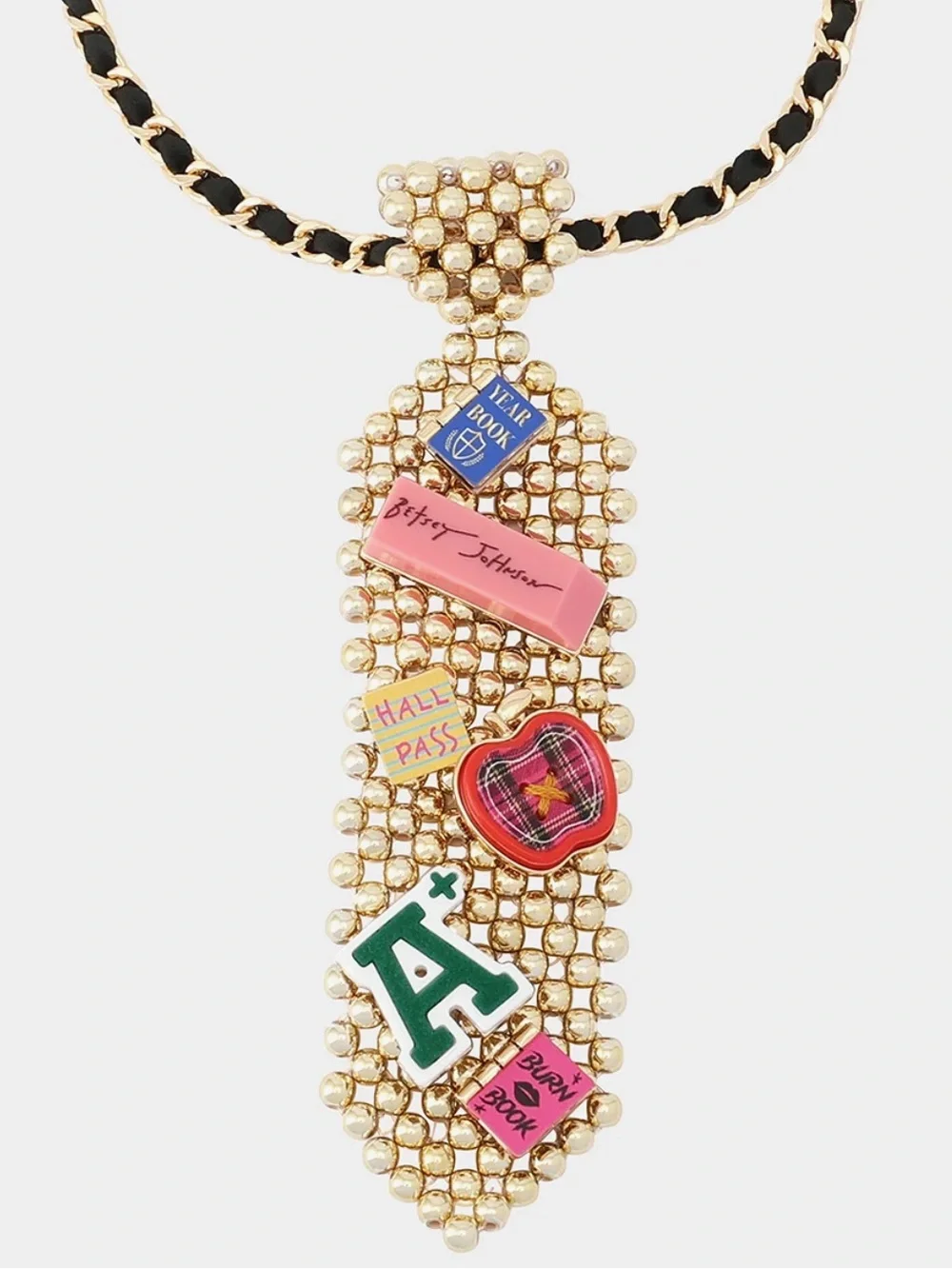 Betsey Johnson Gold Necklace with Black Chain and Multicolor Enamel Charms